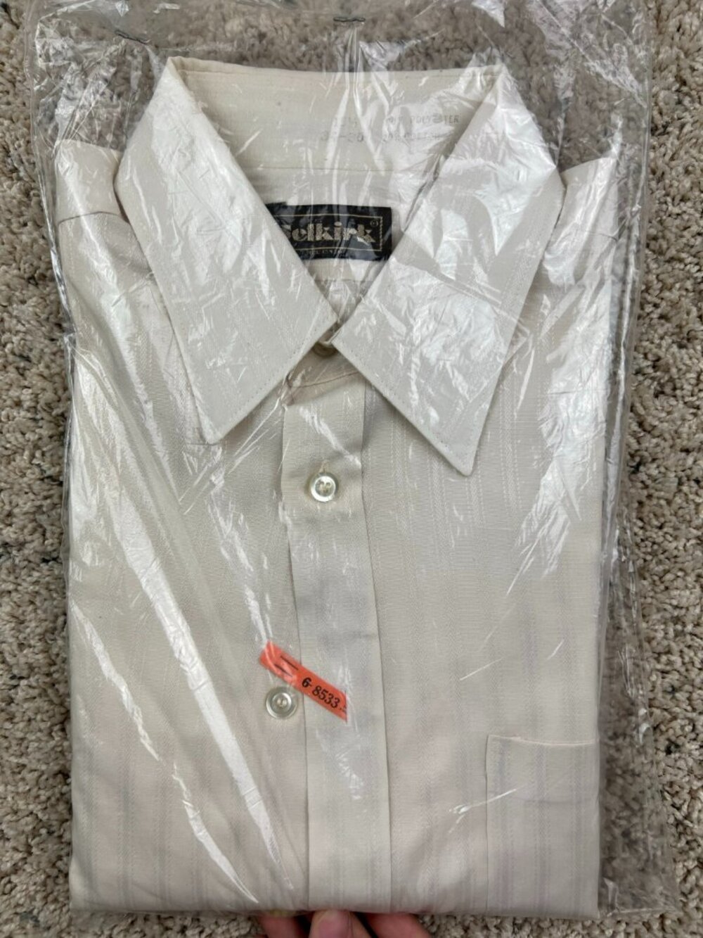 VTG 70’s Selkirk Shirt Button Up Ivory Long Sleeve Size 15.5 34/35 Poly Cotton